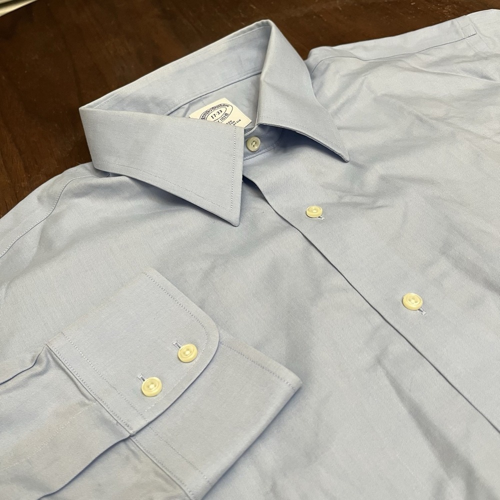 Brooks Brothers 1818 Button Up Shirt Men 17-33 Blue Long Sleeve Dress Shirt
